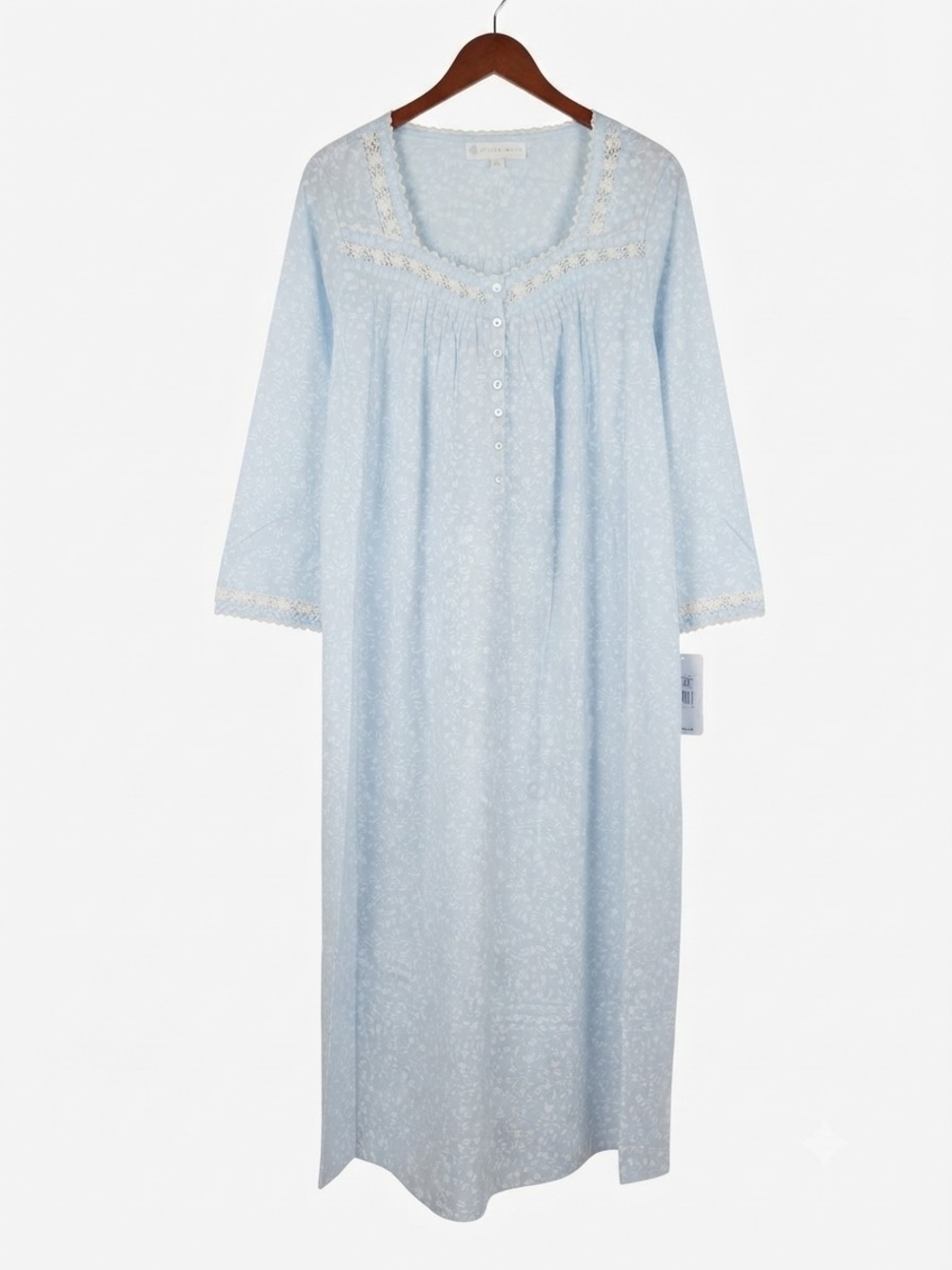 Eileen West Pale Blue Long Nightgown with Lace Trim Size L